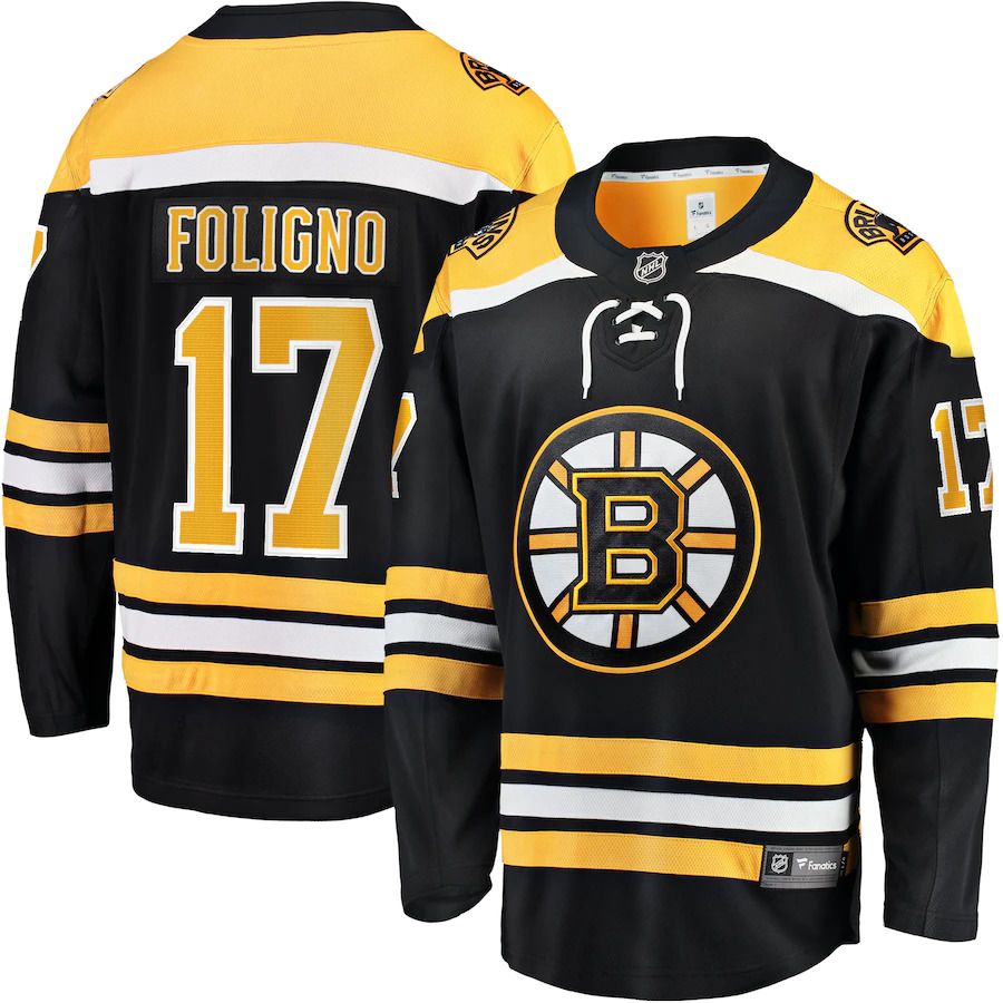 Men Boston Bruins 17 Nick Foligno Fanatics Branded Black Home Breakaway Player NHL Jersey